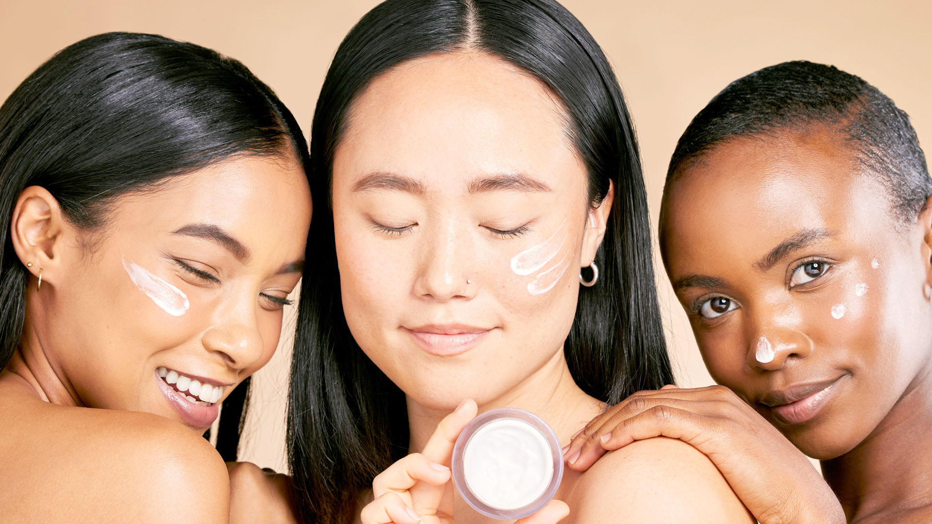 Beauty, different and friends by girl group relax with facial, mask and skin